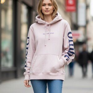 Abercrombie & Fitch Hoodie Small Pink Logo Sleeve Sweatshirt
